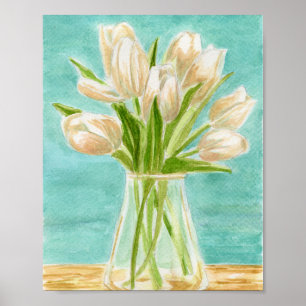 Weißes Tulip Wasserfarbenposter Poster