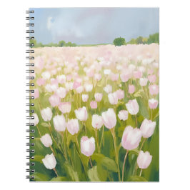Weißes Tulpen-Blumenfeld-Gemälde Notizblock