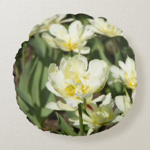 Weißes Tulpen-Foto Rundes Kissen