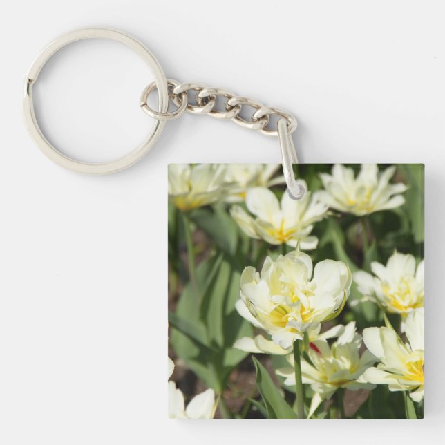 Weißes Tulpen-Foto Schlüsselanhänger (Vorderseite)