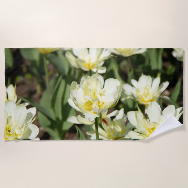 Weißes Tulpen-Foto Strandtuch (Vorderseite)
