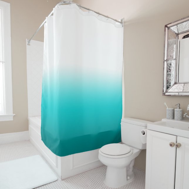 Weißes Türkis und Aquamarines Farbblock Ombre Duschvorhang (Beispiel)
