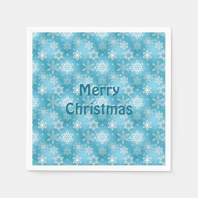 Weißes und aquanisches Schneeflocken Weihnachten Serviette (Vorderseite)