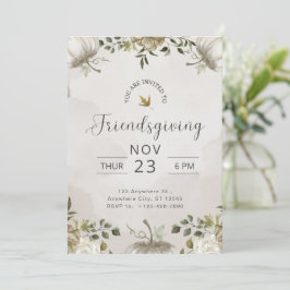Weißes und Beige Floral Friendsgiving Abendessen Einladung