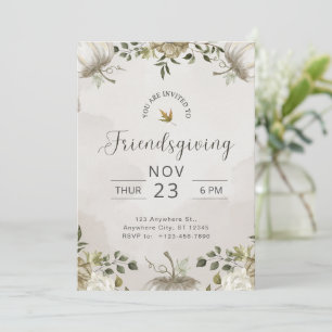 Weißes und Beiges Blumiges Friendsgiving-Dinner  Einladung