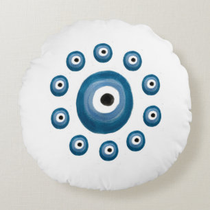 Weißes und blaues Böse Augen Kissen