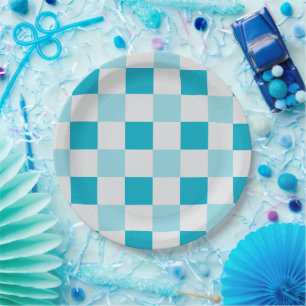 Weißes und blaues Karton Pappteller