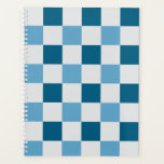 Weißes und blaues Karton Planer<br><div class="desc">Cooles weißes und staubblaues Schachbrettmuster.</div>