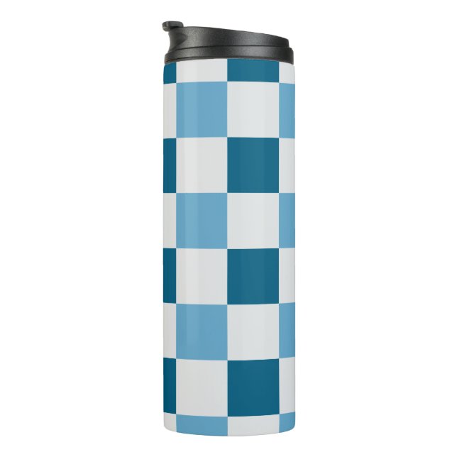 Weißes und blaues Karton Thermosbecher (Nach rechts gedreht)