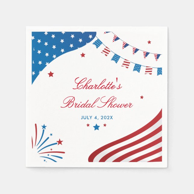 Weißes und blaues Patriotisches Brautparty Serviette (Vorderseite)