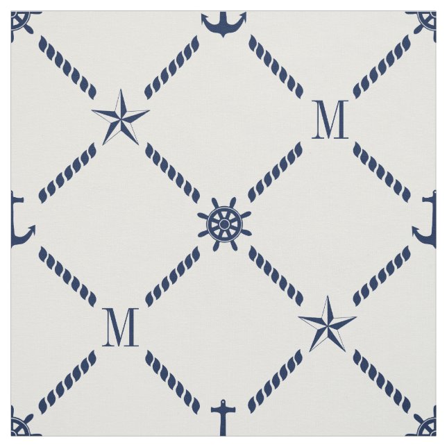 Weißes und blaues Seemonogramm Stoff (Muster)