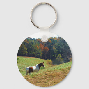 Weißes und braunes Pferd, Herbstteich Schlüsselanhänger