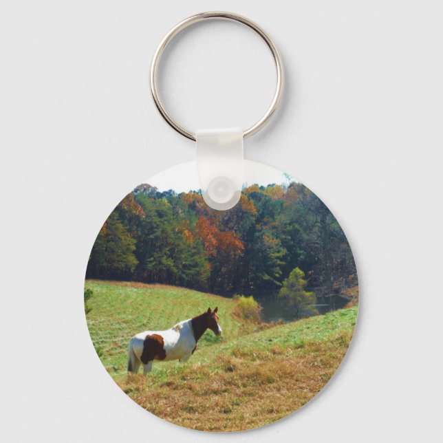 Weißes und braunes Pferd, Herbstteich Schlüsselanhänger (Vorderseite)