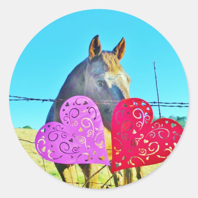 Weißes und braunes Pferd Valentine Hearts Runder Aufkleber (Vorderseite)