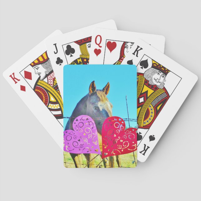 Weißes und braunes Pferd Valentine Hearts Spielkarten (Rückseite)