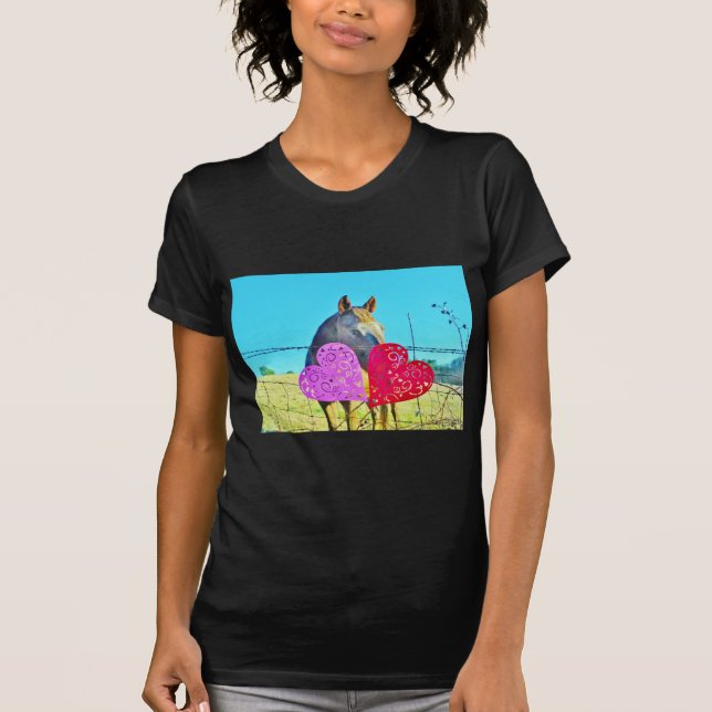 Weißes und braunes Pferd Valentine Hearts T-Shirt (Vorderseite)