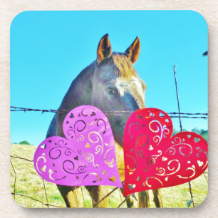 Weißes und braunes Pferd Valentine Hearts Untersetzer