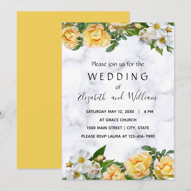 Weißes und gelbes Blossom Delikate Hochzeit Einladung (Vorne/Hinten)
