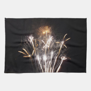 Weißes und goldenes Feuerwerk II Patriotische Feie Geschirrtuch