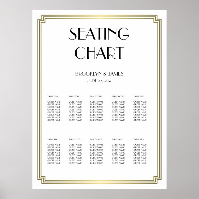 Weißes und goldenes Hochzeitsdiagramm Poster 18x24 (Vorne)