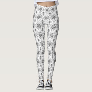 Weißes und graues Damaskus-Lochmuster Leggings