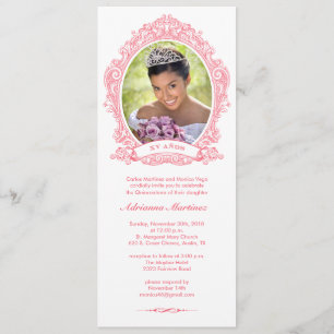Weißes und heißes Rosa Quinceanera Einladung