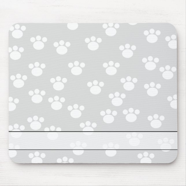 Weißes und hellgraues Tatzen-Druck-Muster Mousepad (Vorne)