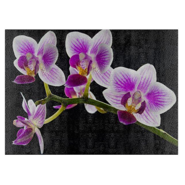 Weißes und lila Orchideenspanbrett Schneidebrett (Vorderseite)