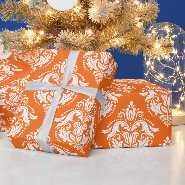 Weißes und orangefarbenes Damaskus-Tissue Paper Geschenkpapier (Feiertage)