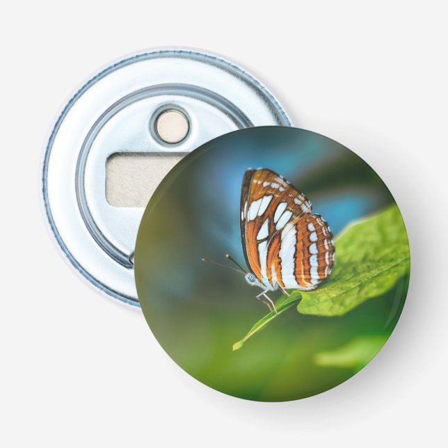 Weißes und orangefarbenes Schmetterling Flaschenöffner (Vorderseite)