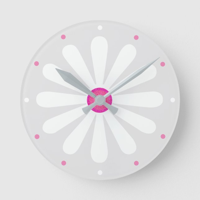 Weißes und raues Rosa Runde Wanduhr (Vorderseite)