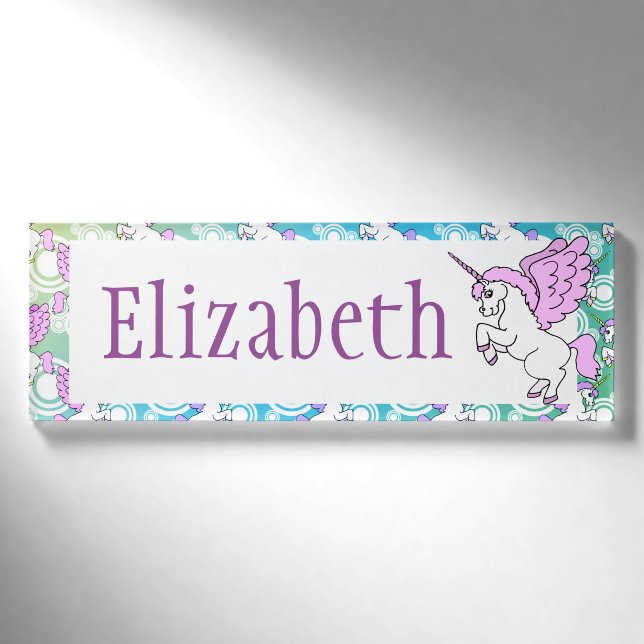 Weißes und rosa Einhorn Namenschild (Vorderseite)