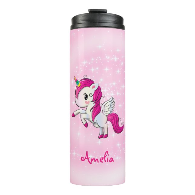 Weißes und rosa Einhorn Thermosbecher (Vorderseite)