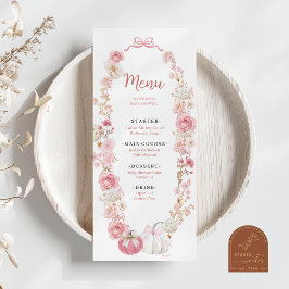 Weißes und rosa Kürbis-Flachmenü Menükarte