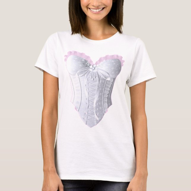 Weißes und rosa Spitze-Korsett T-Shirt (Vorderseite)