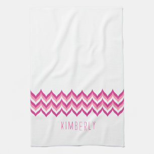Weißes und rosa Zickzack-Chevron Küchentuch