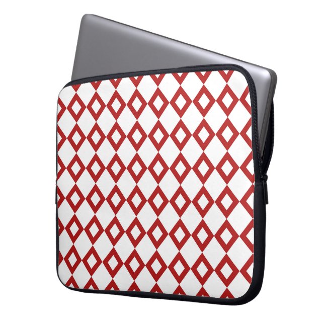 Weißes und rotes Diamantmuster Laptopschutzhülle (Vorderseite Links)