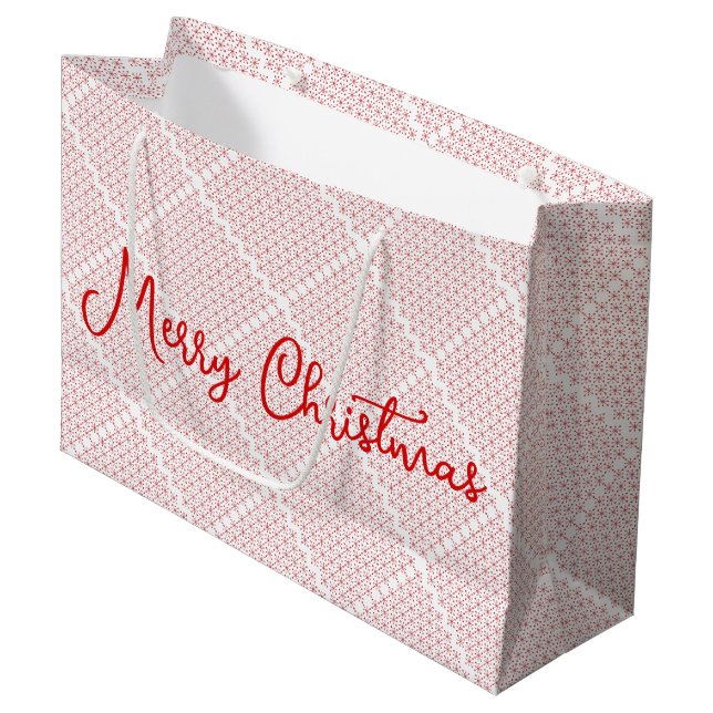 Weißes und rotes festes Muster Große Geschenktüte (Vorderseite Schrägansicht)