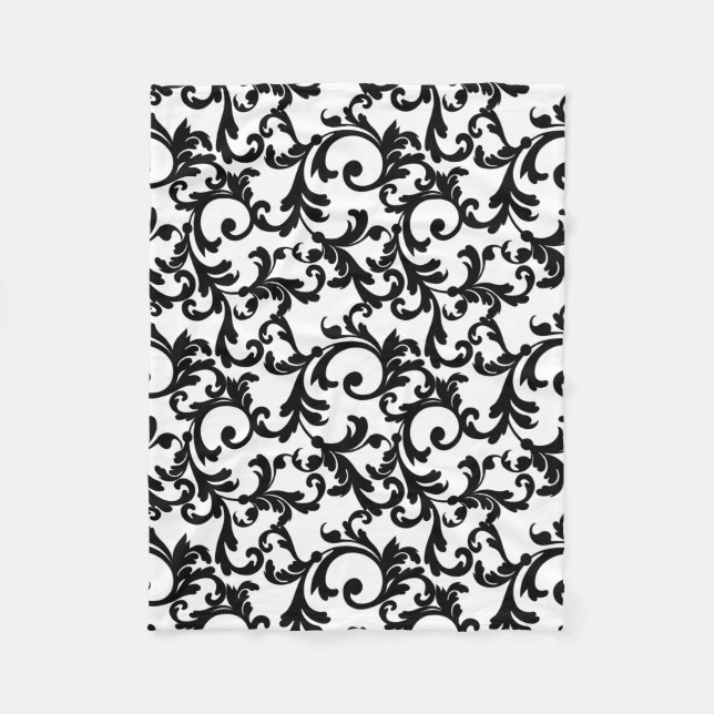Weißes und schwarzes elegantes Damaskus Fleecedecke (Vorderseite)