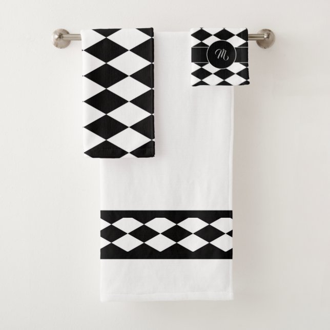 Weißes und schwarzes fettes Diamantmuster  Badhandtuch Set (Insitu)