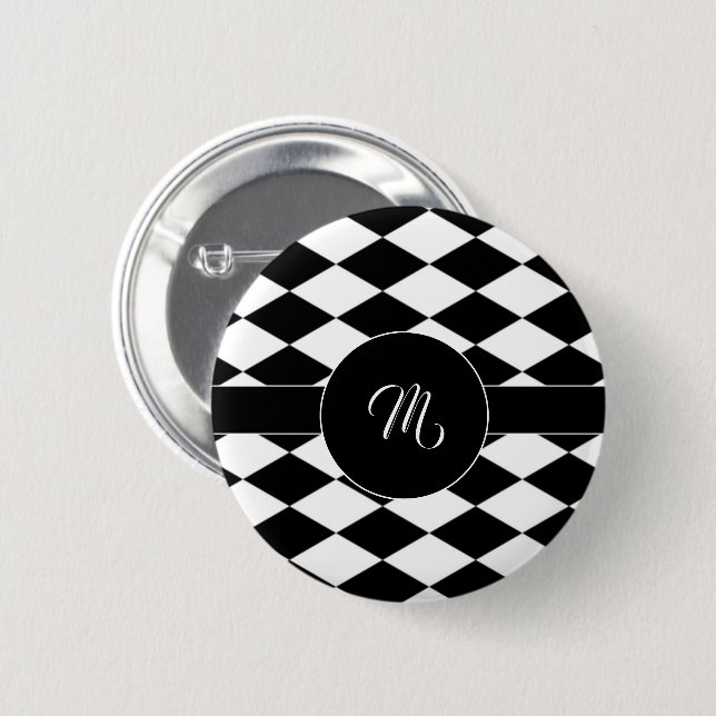 Weißes und schwarzes Rautenmuster Button (Vorne & Hinten)