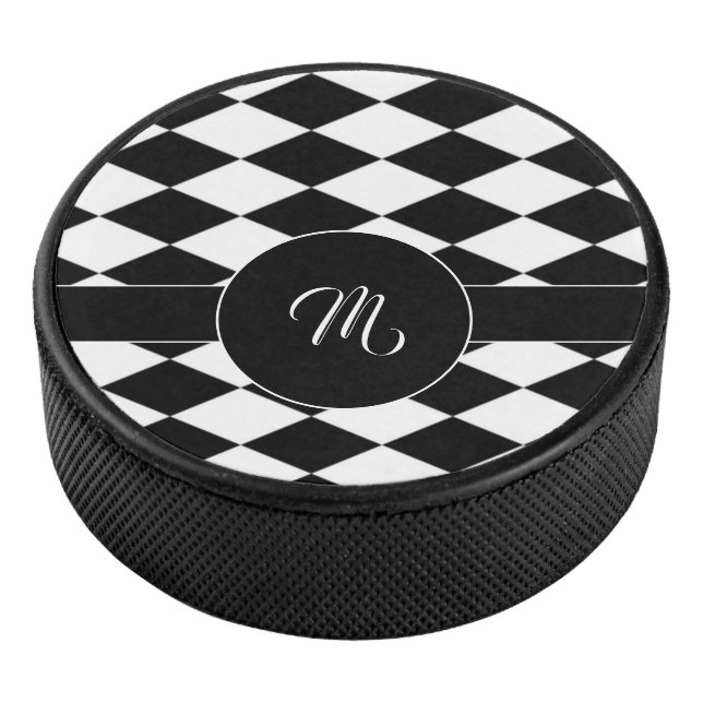 Weißes und schwarzes Rautenmuster Eishockey Puck (3/4)
