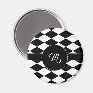 Weißes und schwarzes Rautenmuster Magnet