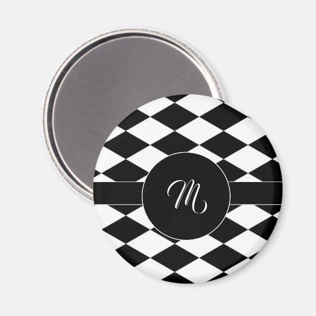 Weißes und schwarzes Rautenmuster Magnet (Vorderseite/Rückseite)