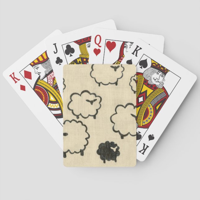 Weißes und schwarzes Schaf auf Creme Hintergrund Spielkarten (Rückseite)