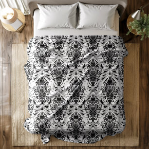 Weißes und schwarzes vintage ornamentales Damastmu Fleecedecke