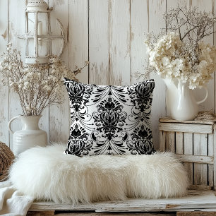 Weißes und schwarzes vintage-ornamentales Damastmu Kissen