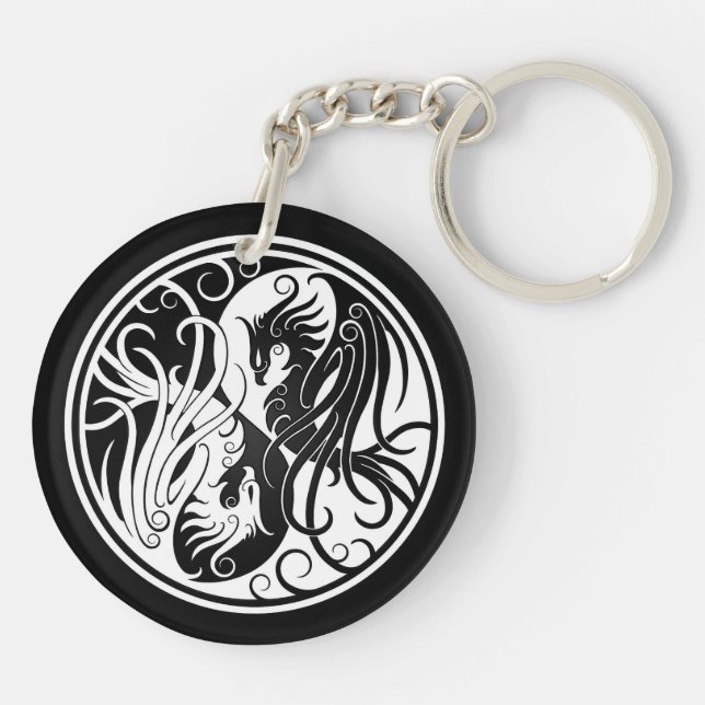Weißes und schwarzes Yin Yang Phoenix Schlüsselanhänger (Rückseite)