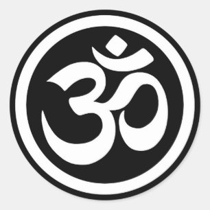 Weißes und schwarzes Yoga OM kreist ein Runder Aufkleber