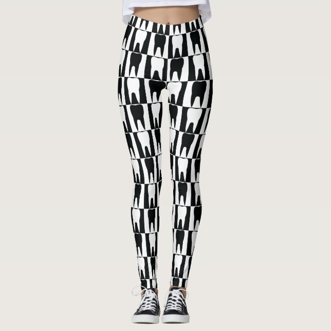Weißes und schwarzes Zahnmuster Leggings (Vorderseite)